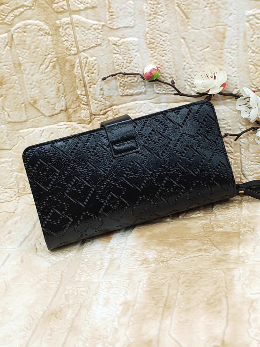 MINGYOU Stitch Detail Metal Decor Long Wallet Business Casual - Black - View 1