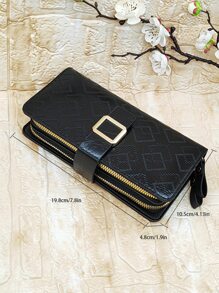 MINGYOU Stitch Detail Metal Decor Long Wallet Business Casual - Black - View 3