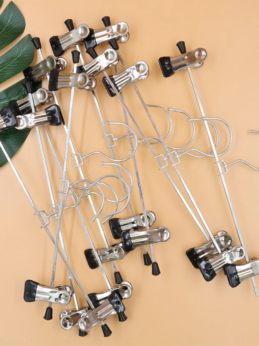 10pcs Retractable Clip Hanger, Anti-slip Aluminum Alloy Hanger With Clip For Household - Black - View 1