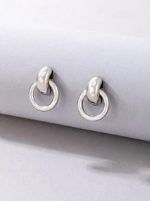 Circle Decor Earrings - Silver - View 1