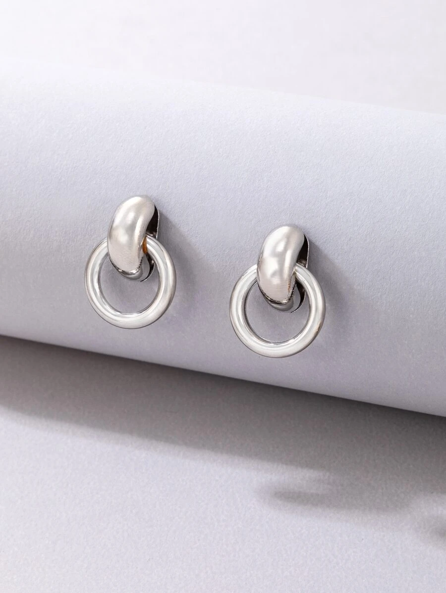 Circle Decor Earrings - Silver - View 1