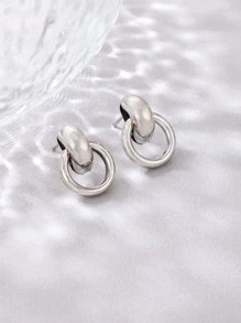 Circle Decor Earrings - Silver - View 2