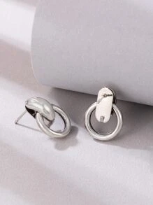 Circle Decor Earrings - Silver - View 3