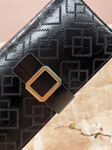 MINGYOU Stitch Detail Metal Decor Long Wallet Business Casual - Black - View 7