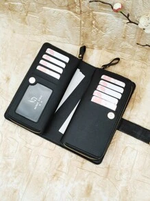 MINGYOU Stitch Detail Metal Decor Long Wallet Business Casual - Black - View 8