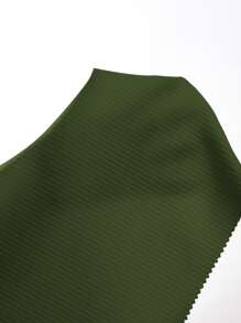 SHEIN EZwear 羅紋紐扣曲綫短款上衣 - 軍綠色 - 查看 7