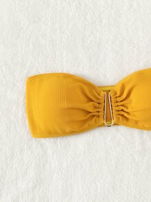 Ruched Bandeau Bikini Top - Mustard Yellow - View 5
