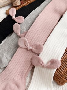 4双女童星耳朵条纹马镫裤袜 - 彩色 - 查看 5