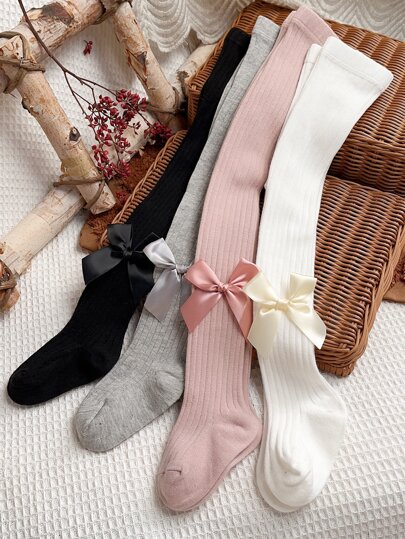 4 Paar Strumpfhosen für Kleinkinder mit Schleifendekor
