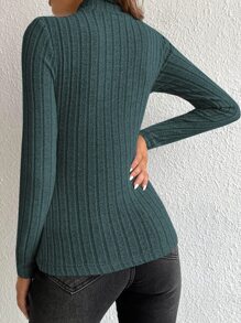 SHEIN Tall تي شيرت موحدة اللون طوق عمودي - ازرق عسكري - مشاهدة 2