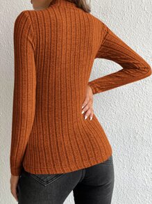 SHEIN Tall Áo thun nữ Gân đan màu trơn Giải trí - màu nâu - Xem 2