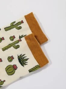 Cactus Pattern Crew Socks - Multicolor - View 3