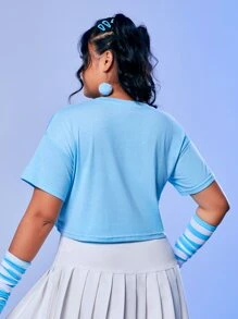 The Powerpuff Girls | ROMWE Plus Cartoon Graphic Tee - Blue - View 2