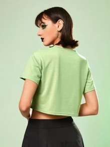 The Powerpuff Girls | ROMWE Cartoon Graphic Crop Tee - Green - View 2