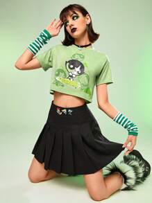 The Powerpuff Girls | ROMWE Cartoon Graphic Crop Tee - Green - View 3