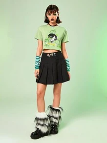 The Powerpuff Girls | ROMWE Cartoon Graphic Crop Tee - Green - View 6