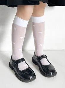 小女童愛心圖案高筒襪 - 白色 - 查看 1
