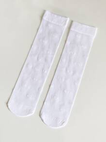 小女童愛心圖案高筒襪 - 白色 - 查看 2