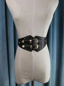 鉚釘裝飾束腰帶 - 黑色 - 查看 4