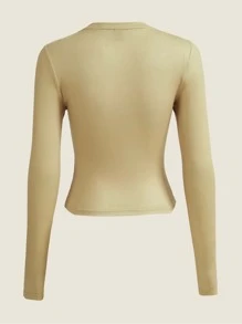 SHEIN ICON 人體熱成像圖案短款T恤 - 棕色 - 查看 2