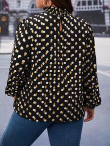 SHEIN Clasi Áo sơ mi Plus Size viền lá sen Chấm bi Thanh lịch - Nhiều màu - Xem 3