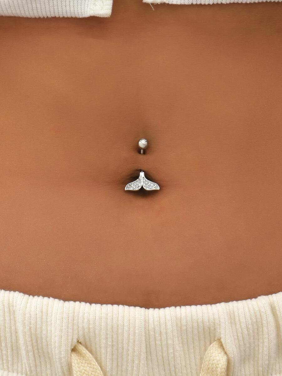 1入組完美穿孔方晶鋯石魚尾裝飾臍環銅彩虹磁性隔膜穿孔首飾銅首飾類 - 銀色 - 查看 1