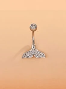 1入組完美穿孔方晶鋯石魚尾裝飾臍環銅彩虹磁性隔膜穿孔首飾銅首飾類 - 銀色 - 查看 2