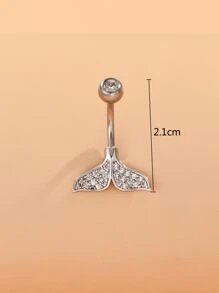 1入組完美穿孔方晶鋯石魚尾裝飾臍環銅彩虹磁性隔膜穿孔首飾銅首飾類 - 銀色 - 查看 4