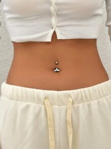 1入組完美穿孔方晶鋯石魚尾裝飾臍環銅彩虹磁性隔膜穿孔首飾銅首飾類 - 銀色 - 查看 6