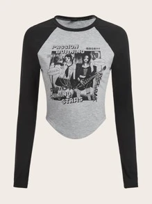 SHEIN EZwear Áo thun nữ Bất đối xứng Lá thư Con số Giải trí - Nhiều màu - Xem 1