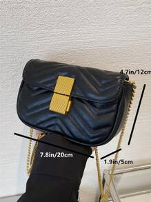 Mini Chevron Detail Flap Chain Square Bag - Black - View 4