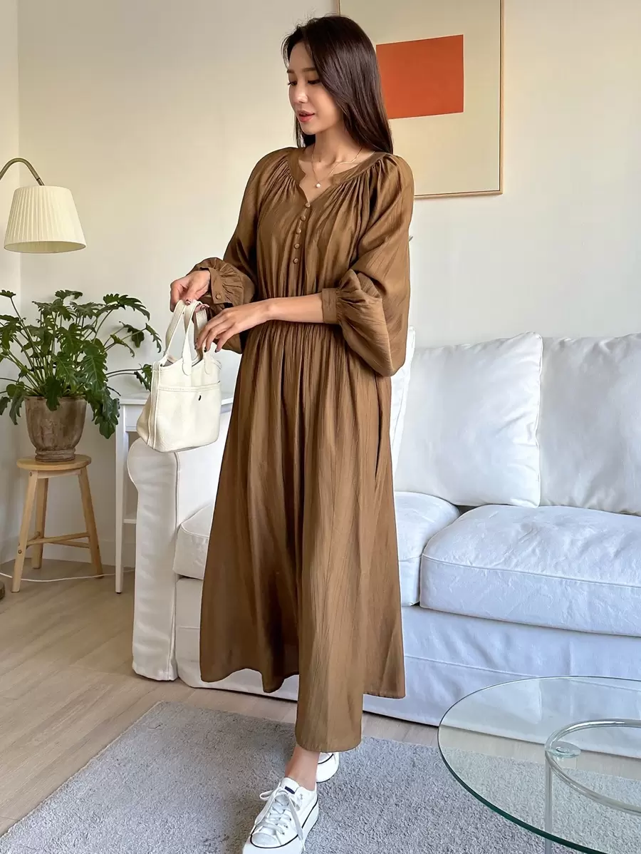 DAZY Vestido Con Cuello Muesca Y Manga Raglán - Camel - Ver 1