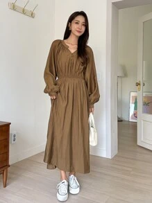 DAZY Vestido Con Cuello Muesca Y Manga Raglán - Camel - Ver 3