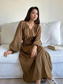 DAZY Vestido Con Cuello Muesca Y Manga Raglán - Camel - Ver 8