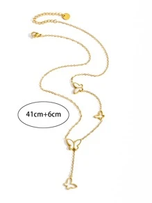 Butterfly Charm Y Lariat Necklace - Yellow Gold - View 3