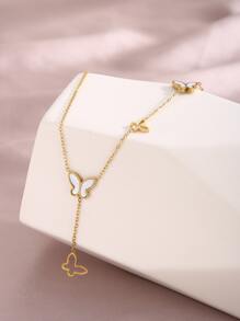 Butterfly Charm Y Lariat Necklace - Yellow Gold - View 2