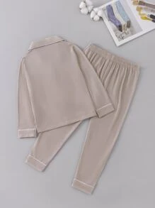 SHEIN Genkimix Kids 2pcs Khaki Solid Pocket Design Mandarin Collar Casual Pajama Set For Toddler Boys - Khaki - View 2