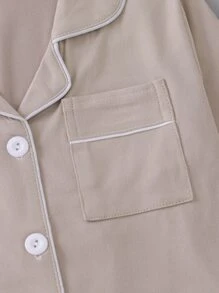 SHEIN Genkimix Kids 2pcs Khaki Solid Pocket Design Mandarin Collar Casual Pajama Set For Toddler Boys - Khaki - View 5