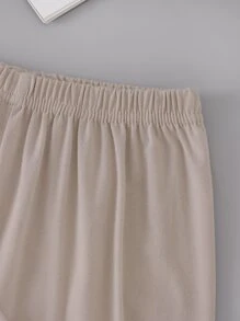 SHEIN Genkimix Kids 2pcs Khaki Solid Pocket Design Mandarin Collar Casual Pajama Set For Toddler Boys - Khaki - View 6