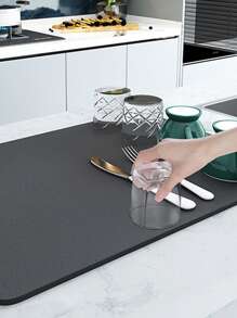 Super Absorbent Coffee Dish Large Kitchen Absorbent Draining Mat Drying Mat Quick Dry Bathroom Drain Pad - Grey - View 4