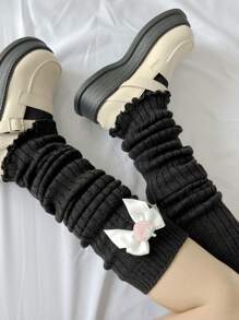 ROMWE Detachable Strawberry & Bow Decor Leg Warmers - Black - View 3