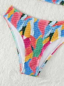 Allover Print Smocked Summer Beach Bikini Set - Multicolor - View 7
