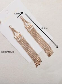 Rhinestone Tassel Drop Earrings - Yellow Gold - View 3