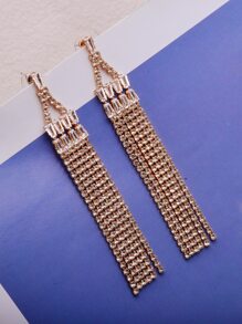 Rhinestone Tassel Drop Earrings - Yellow Gold - View 4