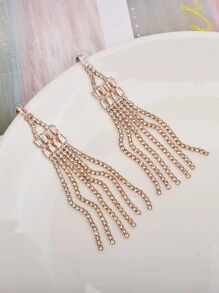 Rhinestone Tassel Drop Earrings - Yellow Gold - View 5