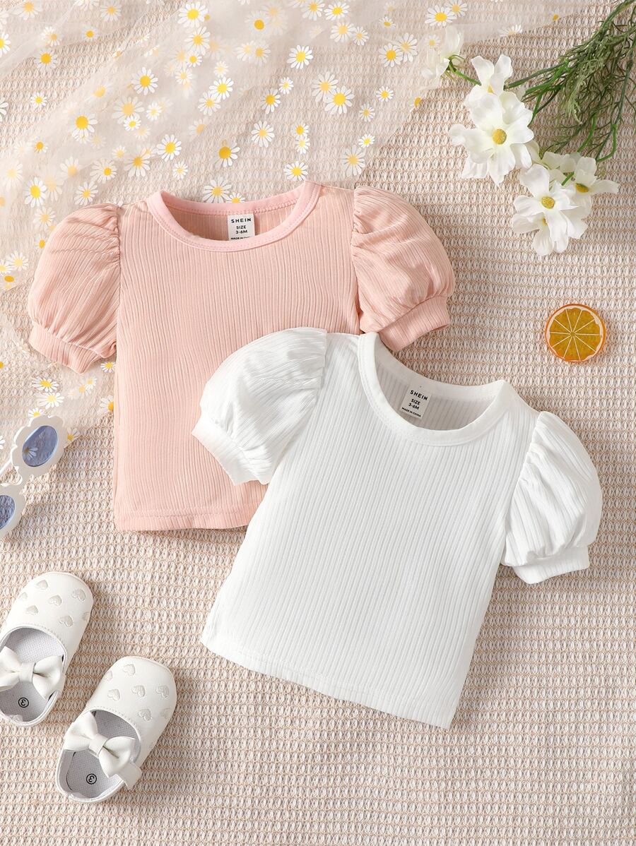 Baby Girl 2pcs Puff Sleeve Tee - Multicolor - View 1