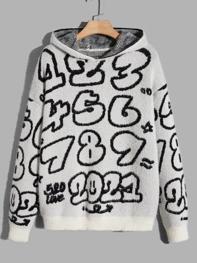 Pull À Capuche Épaules Basses Avec Motif De Lettres Pour Homme