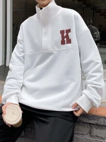 Manfinity Men Letter Graphic Quarter Zip Drop Shoulder Sweatshirt - White - View 1