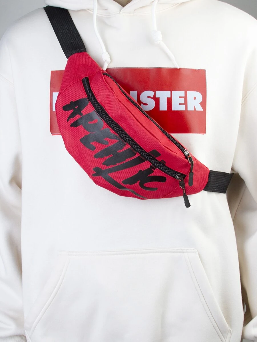 Men Letter Graphic Waist Bag Chest Bag - Red - View 1
