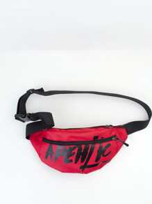 Men Letter Graphic Waist Bag Chest Bag - Red - View 4